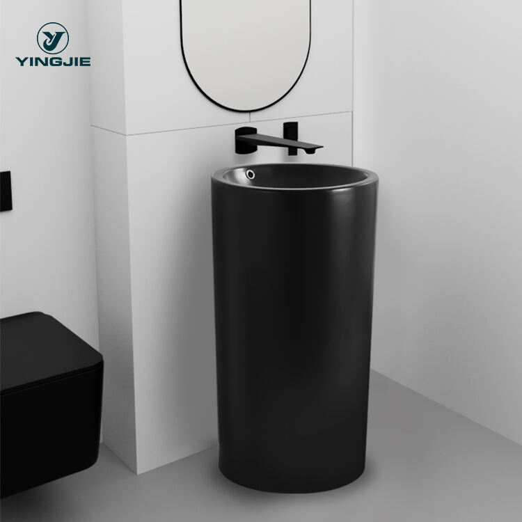 Factory Popular Design Matte Glazed Ceramic Bathroom Sink Free Floor Standing Sanitary Ware Pedestal Hand Wash Basin