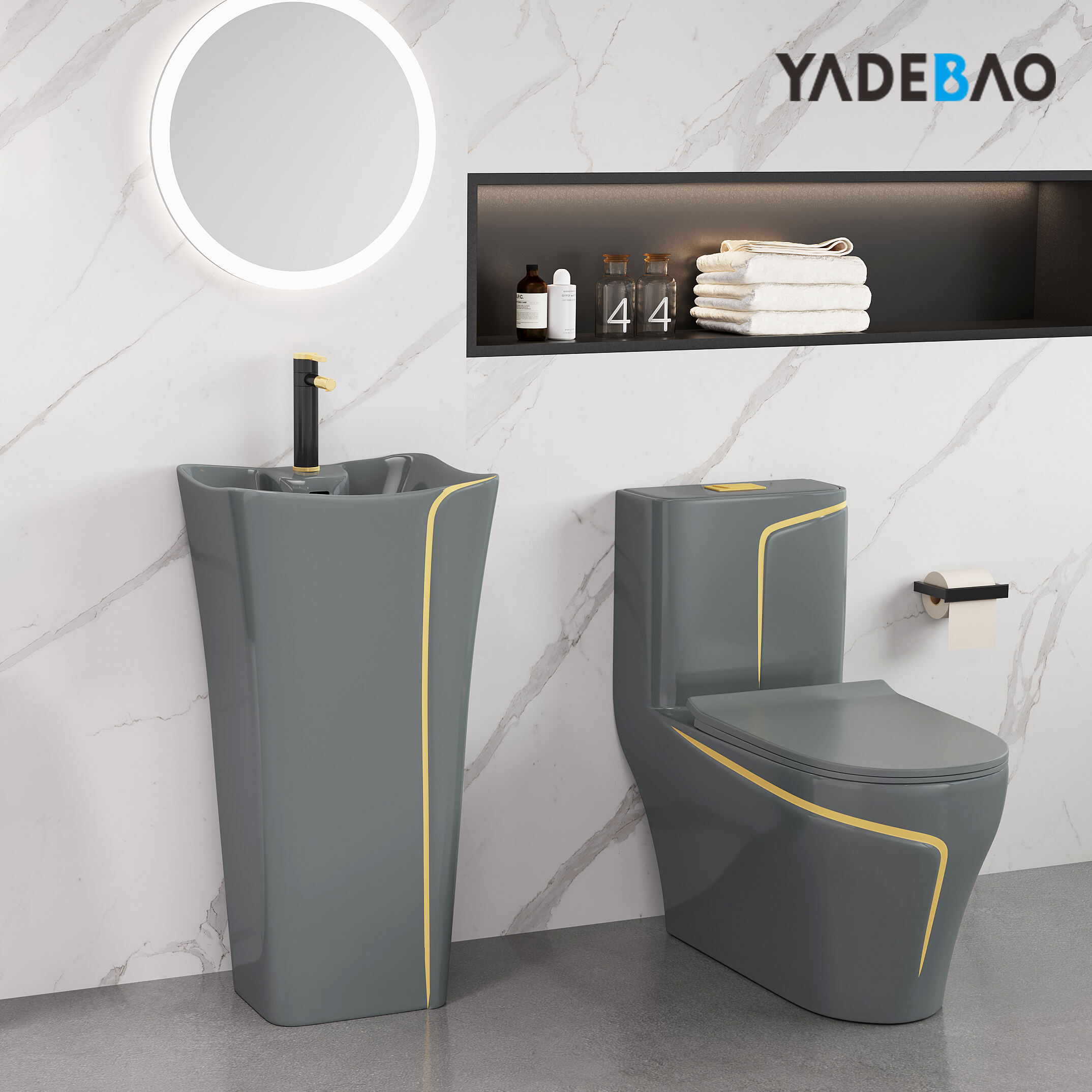 Luxury Grey Gold Bathroom Gravity Flushing WC P-trap/S-trap Colored Gray Toilet Bowl One Piece WC Toilets Gray Toilet Set manufacture