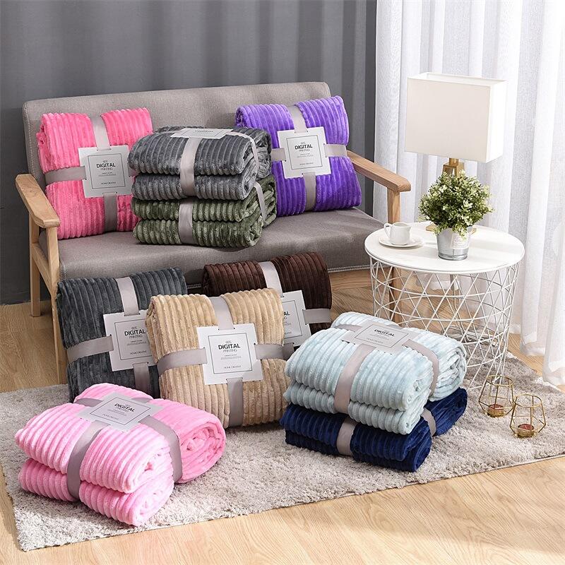 Aoyatex Stripes Flannel Blanket Solid Customized Warm Flannel Blanket Soft Polyester Fleece Blanket for Sleeping details