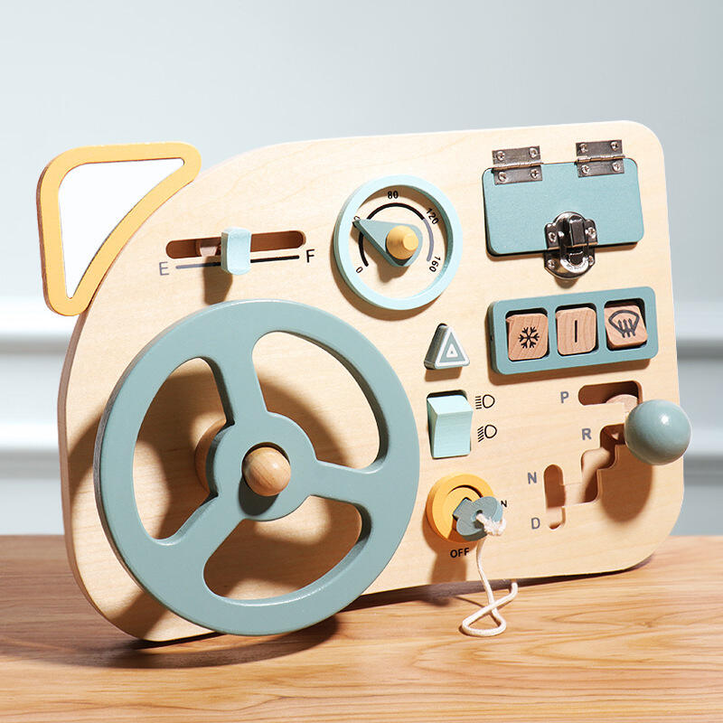 لوحة مونتيسوري المشغولة عجلة القيادة الخشبية محاكاة النشاط لوحة حسية تفاصيل الألعاب التعليمية المبكرة