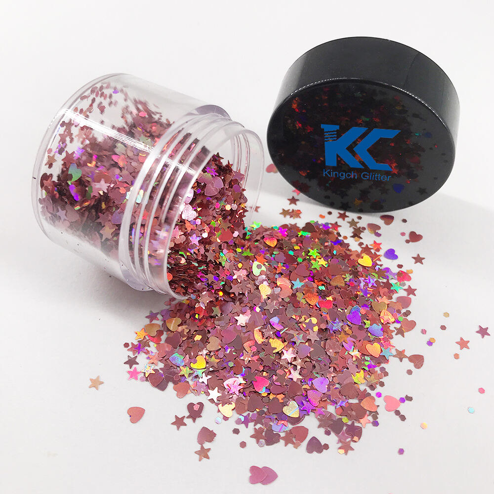 Hot sale top quality cosmetic Pink Holographic chunky glitter for Nail Face body&DIY Crafts supplier