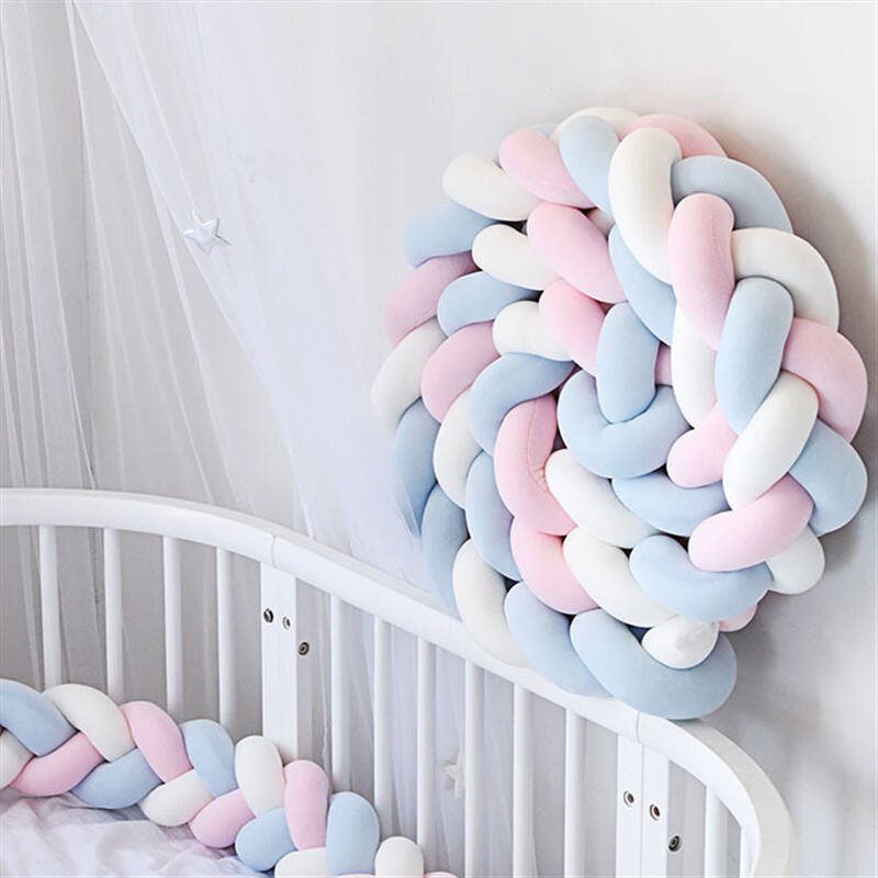 Baby braided bed crib bumper breathable knotted braided plush nursery 4 strands cradle bumper newborn crib soft pillow sleeping details