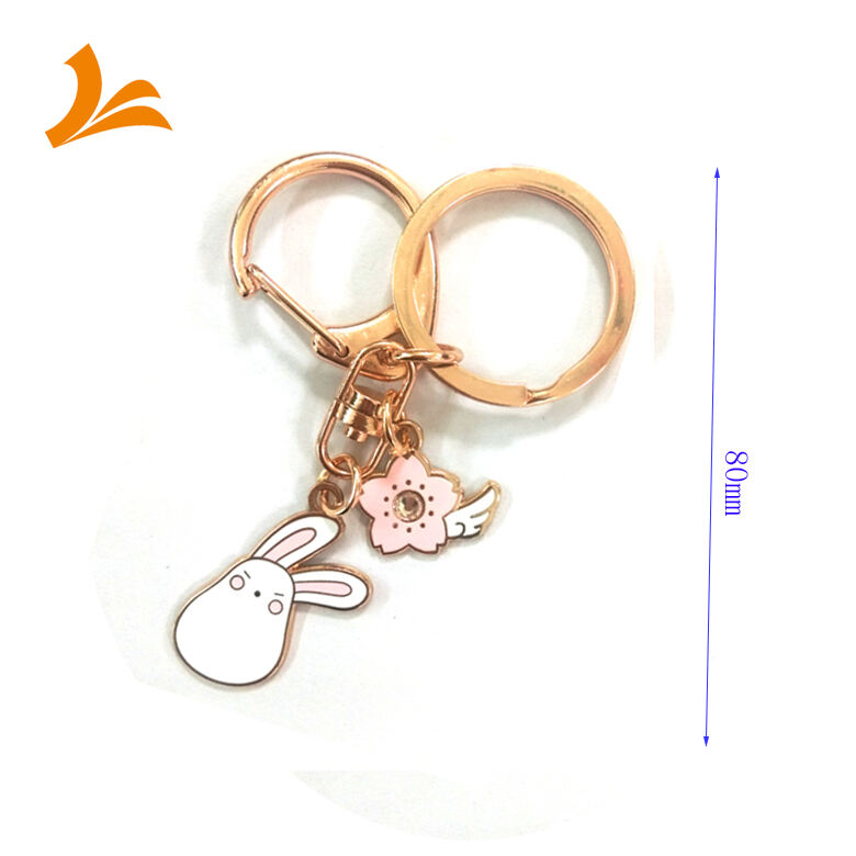 OEM Kunshan Factory Cheap Pink Rabbit Animal Design Gold Plated Animal Led Keychain details