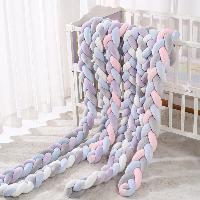 Cushion Soft Knot Pillow Baby Bed Set All Round Braided 3M Pink, Baby Braided Crib Knotted Soft Comfortable Snake Head Guard details