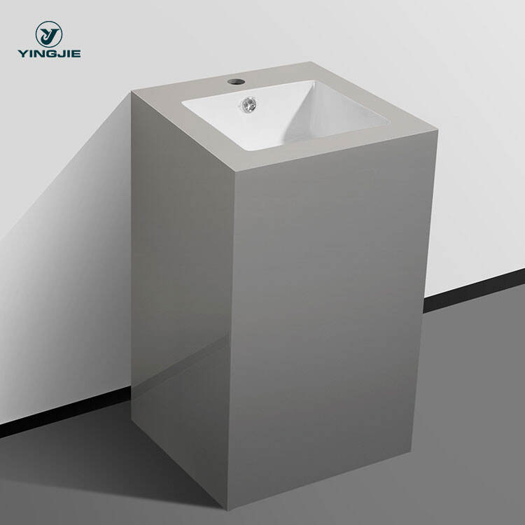 modern sintered stone marble pedestal basin washing sink for bathroom details