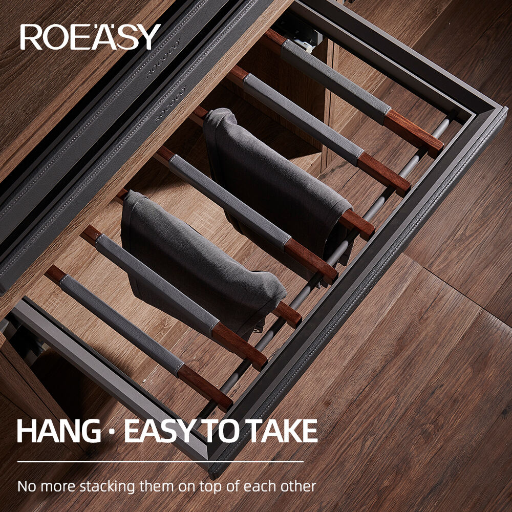 ROEASY R9002  Tmanufacturer furniture wardrobe Hot Sale Wardrobe Accessories Hanger trouser Rack Side Mounted Pull Out Pants Rack