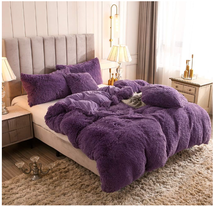 Comforter Set Purple plush warm winter fluffy crystal velvet overcover large luxury bedding sets details