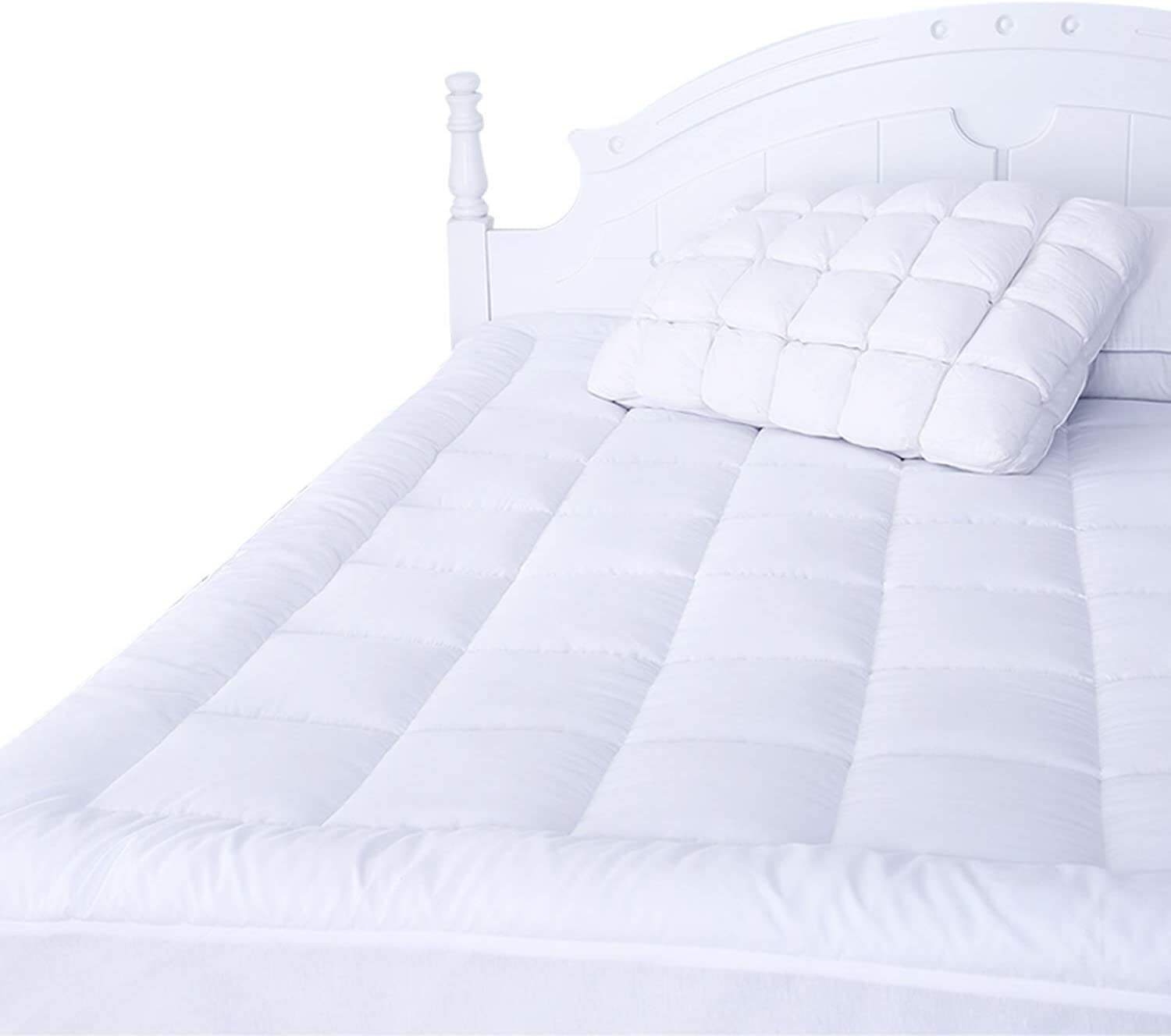 Custom King / Queen / Full Size Thick Pillow Top Bed Mattress Topper white bed polyester mattress pad factory