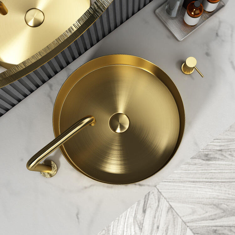 Gold Bathroom Sink Stainless Steel Bathroom Sinks Above counter Art Basin for Bathroom Hotel details