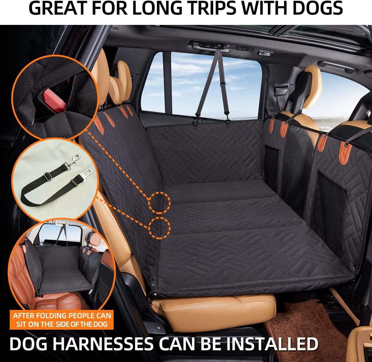 Dog Car Seat Cover for Back Seat Extra Larger with Strong Hard Bottom Car Back Seat Extender Dogs fit for all cars manufacture