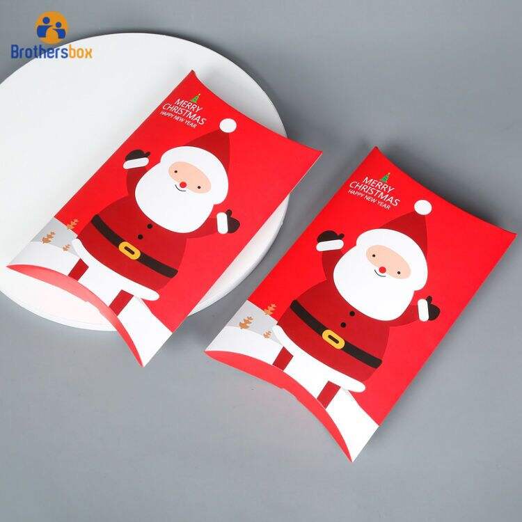 custom christmas cardboard pillow shaped box candy paper gift packaging-1
