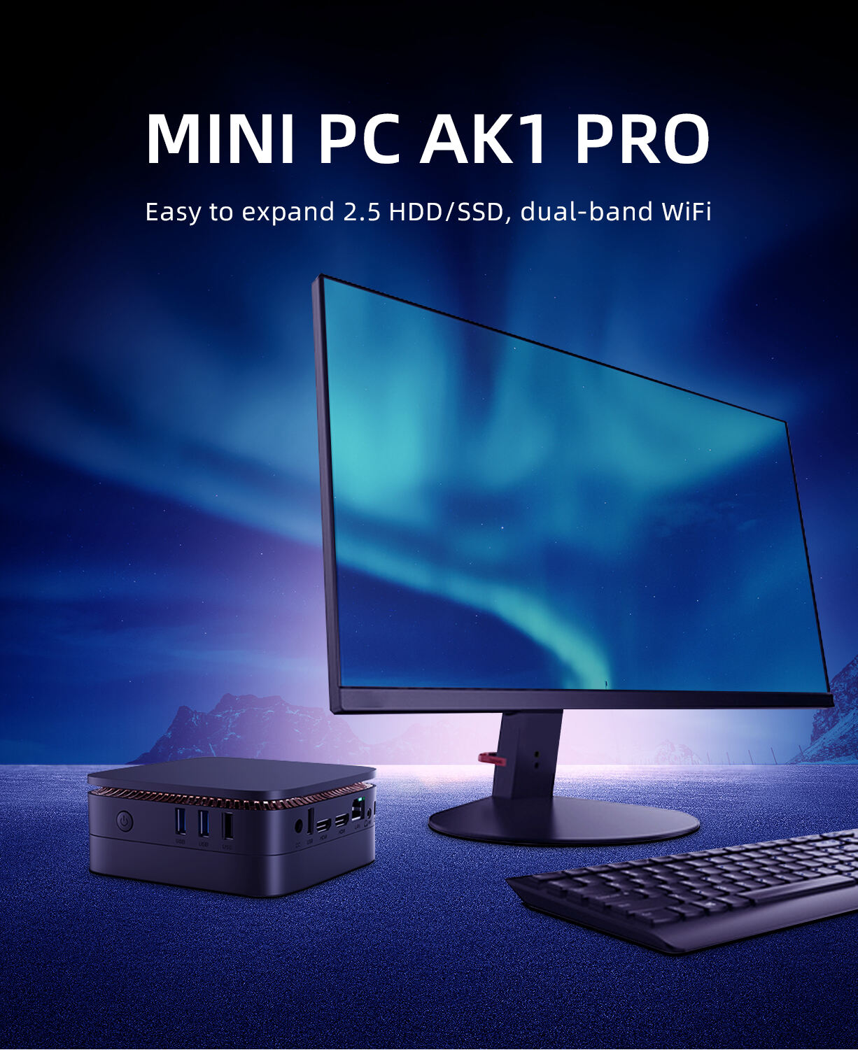 AK1 Pro Mini PC N5105 N5100 N5095 On borad 8GB Extendable 2.5 Inch HDD/SSD Dual Band WiFi Mini Computer details