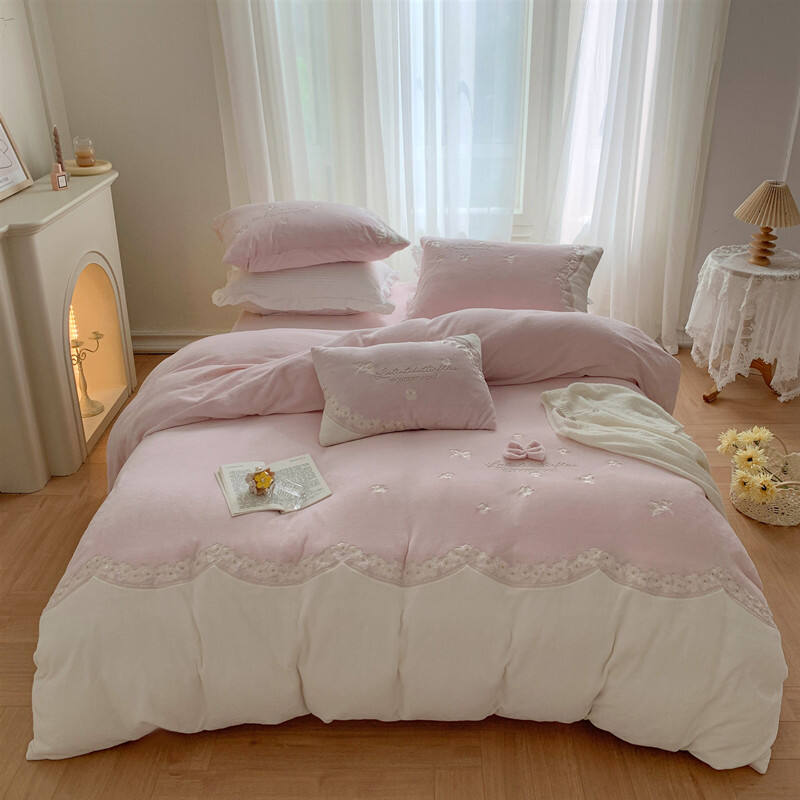 High quality 100% Cotton Pink Bed Sheets Quilt Comforter Set Pillow case Luxury Home Bedding Set details