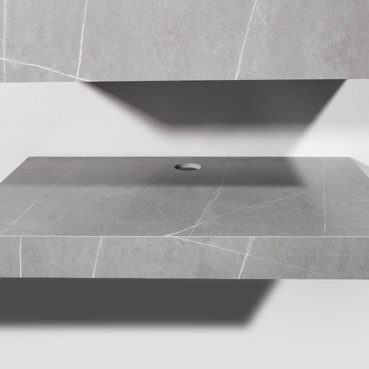 modern bathroom double Sintered Stone vanity with sink details