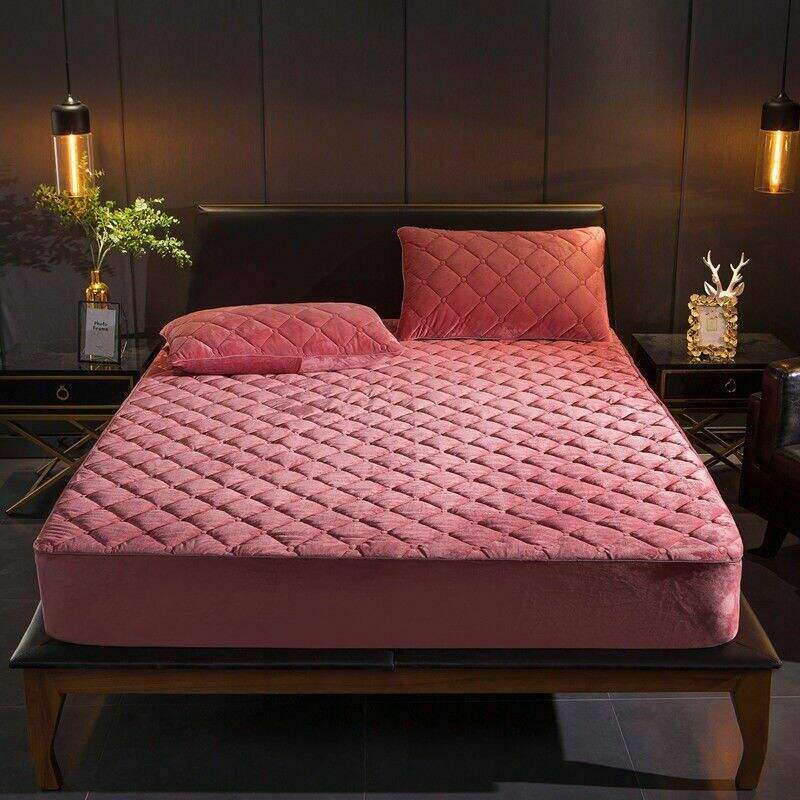 Soft Plush Warm Bed Fitted Sheet Protector Velvet Quilted Thicken mattress cover factory