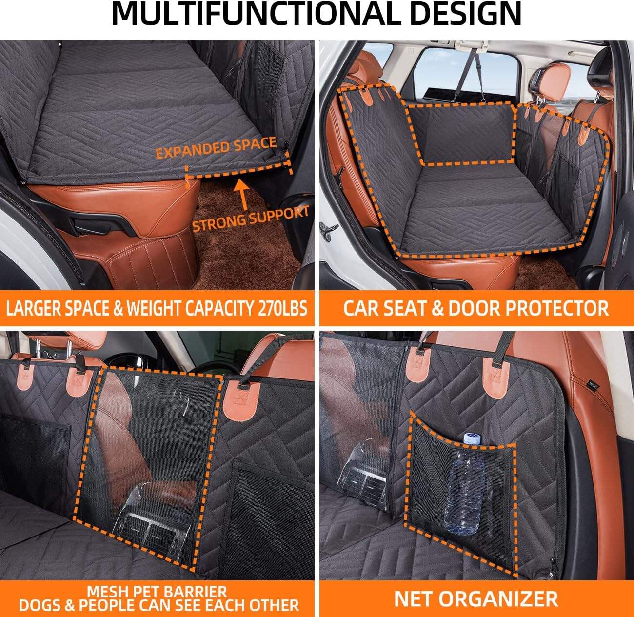 Dog Car Seat Cover for Back Seat Extra Larger with Strong Hard Bottom Car Back Seat Extender Dogs fit for all cars manufacture