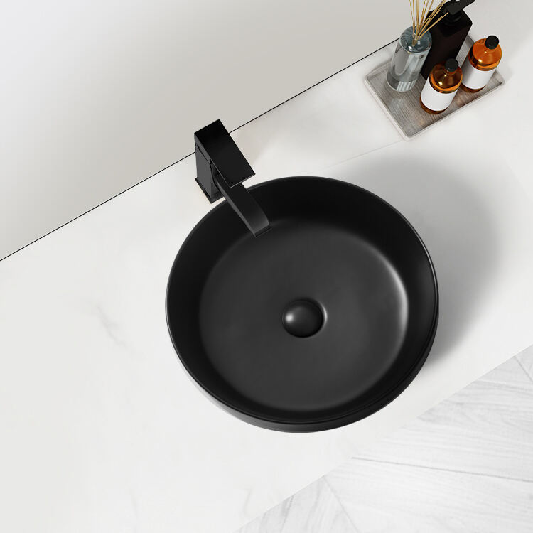 ceramic lavabo designer bathroom waschbecken counter top matt black colour wash basin supplier