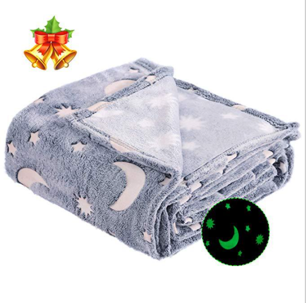 Popular Star luminous kids bedding magic blanket polyester sofa downy furry glow in the dark blanket factory