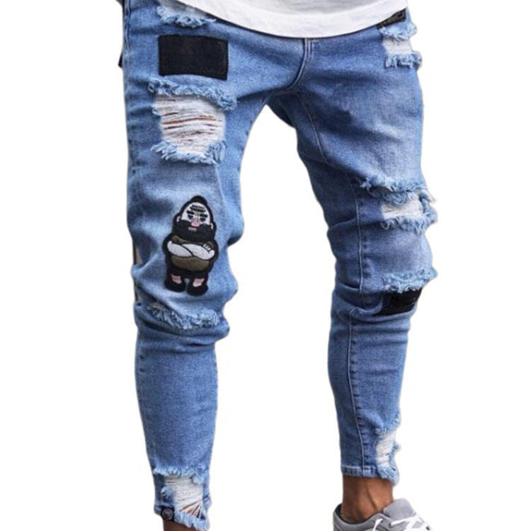 Italy Style Men's Distressed Art Patches Badge Pants manufacture