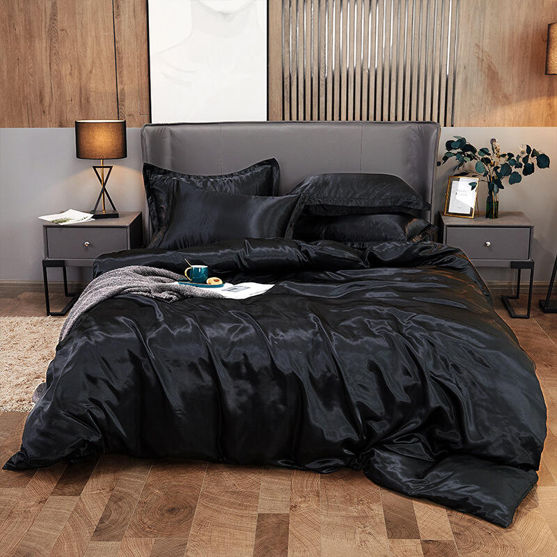 Luxury 4 Pieces Satin comforter sets Solid Color Silk Bed Sheet Duvet cover Queen King Bedding Sets supplier