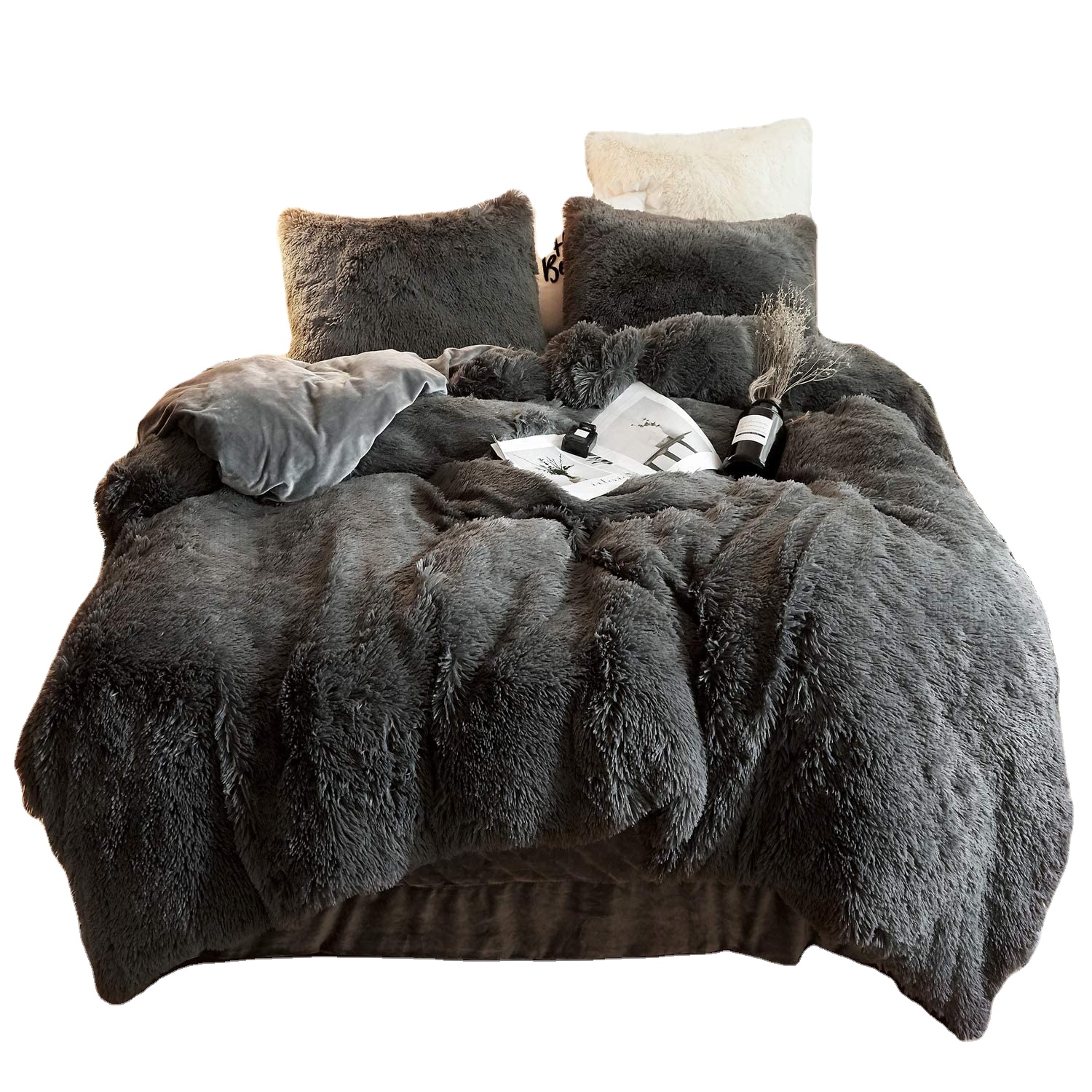 Luxury Plush Shaggy Ultra Soft Crystal Velvet Fluffy bedding set Fluffy bed sets manufacture