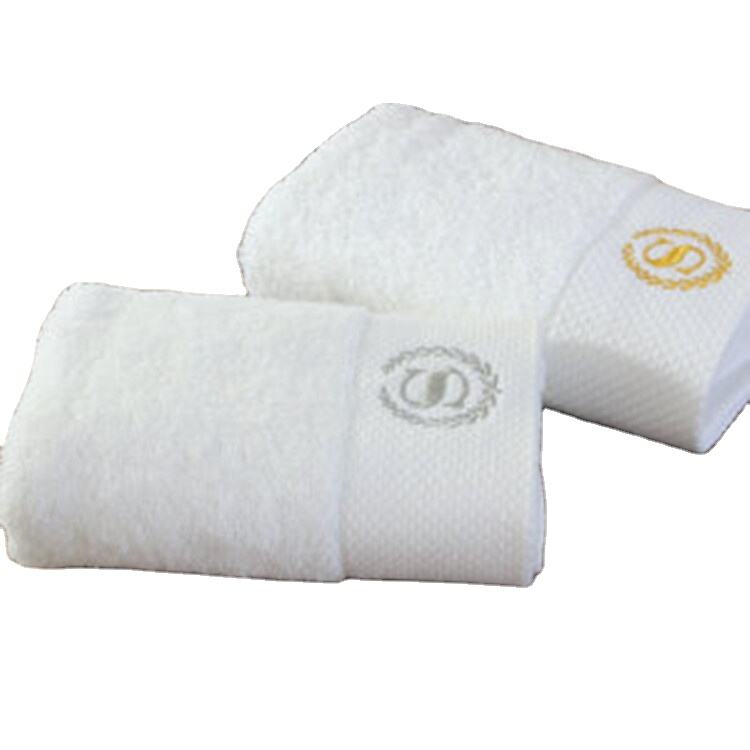 High Quality Soft White embroidery logo 100% Cotton Hotel hand face bath towel