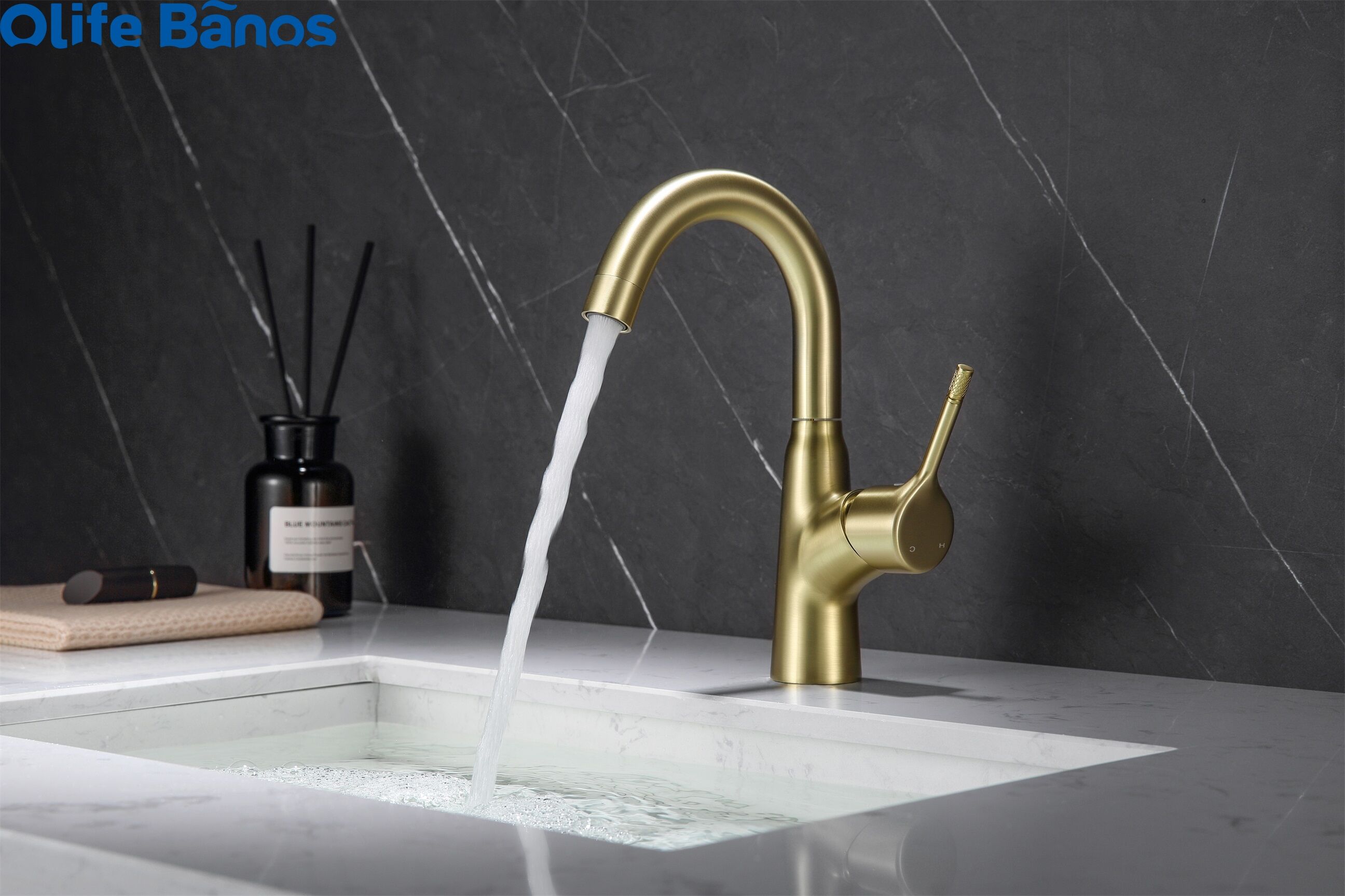 Olife Banos high quality  Hot and cold bathroom mixer gold black chrome  brush basin faucet water tap for hotel apartment factory