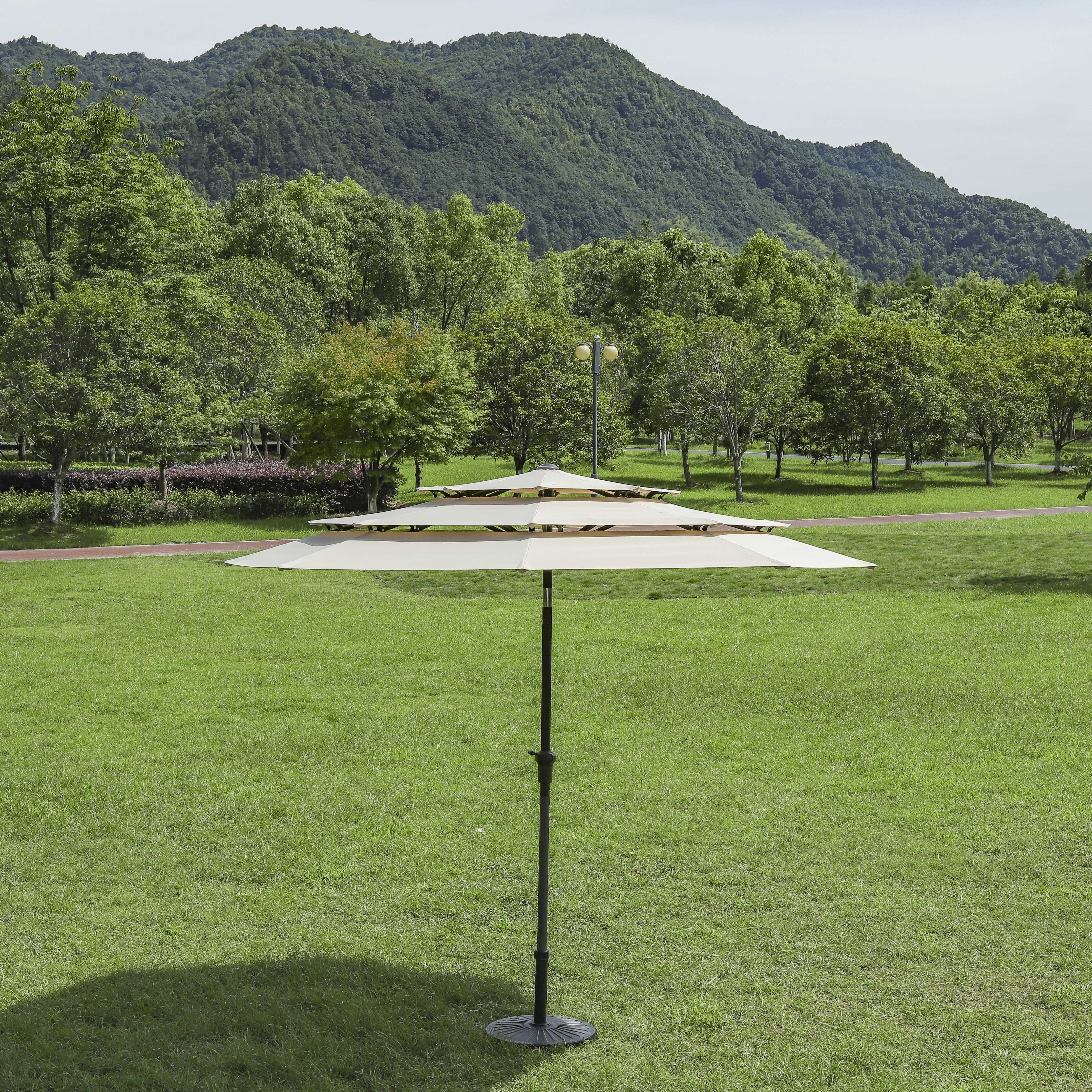 Commercial High End Twist-tilt Light Luxury Garden Umbrella Three Layer Pagoda Parasol New Deign Garden Shading manufacture