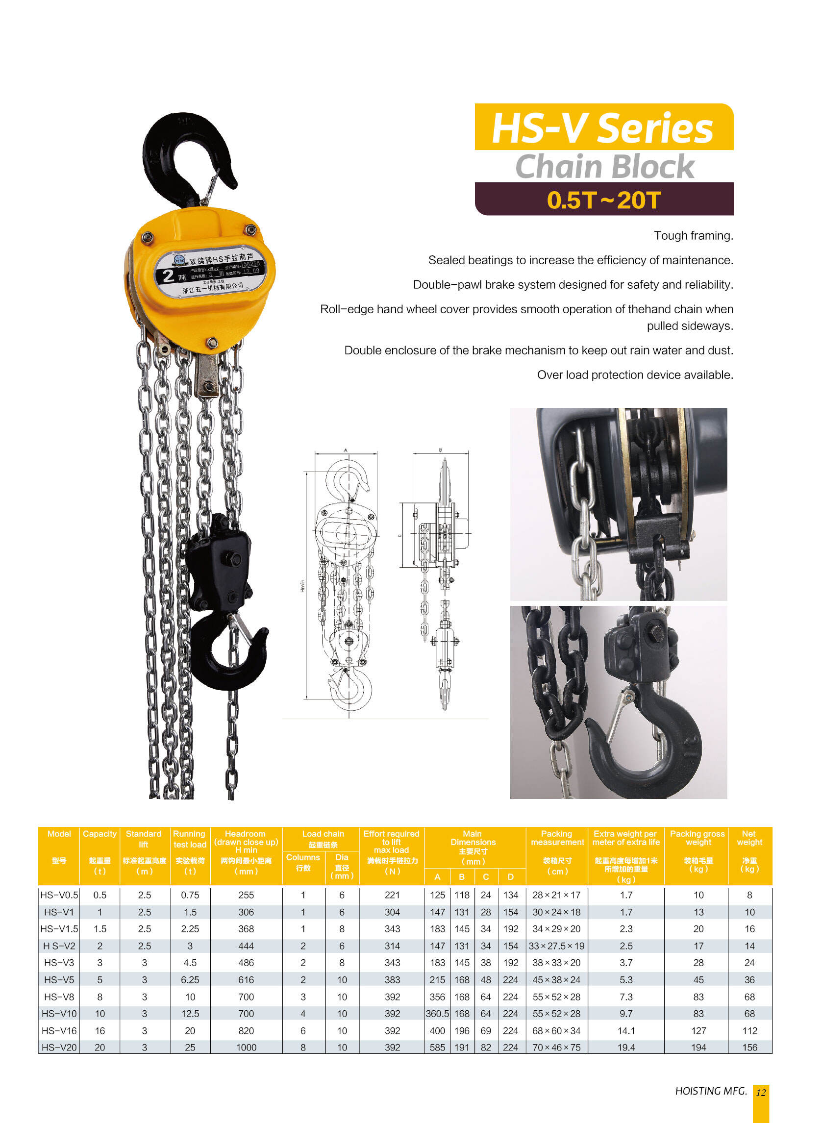 Manual Chain Hoist VITAL Model 3 meters 3 Ton Chain Block manufacture