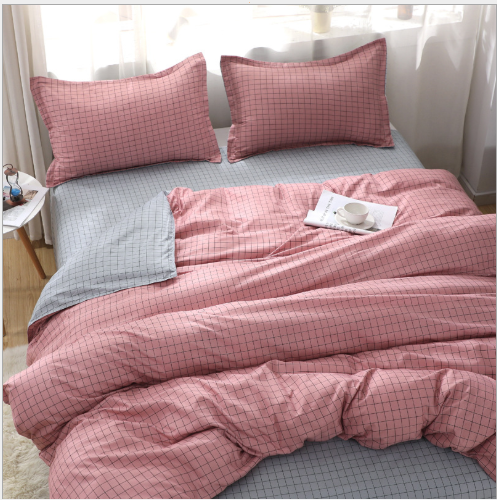 Modern style popular grid design a four-piece bedding set polyester bed sheet and pillowcase supplier