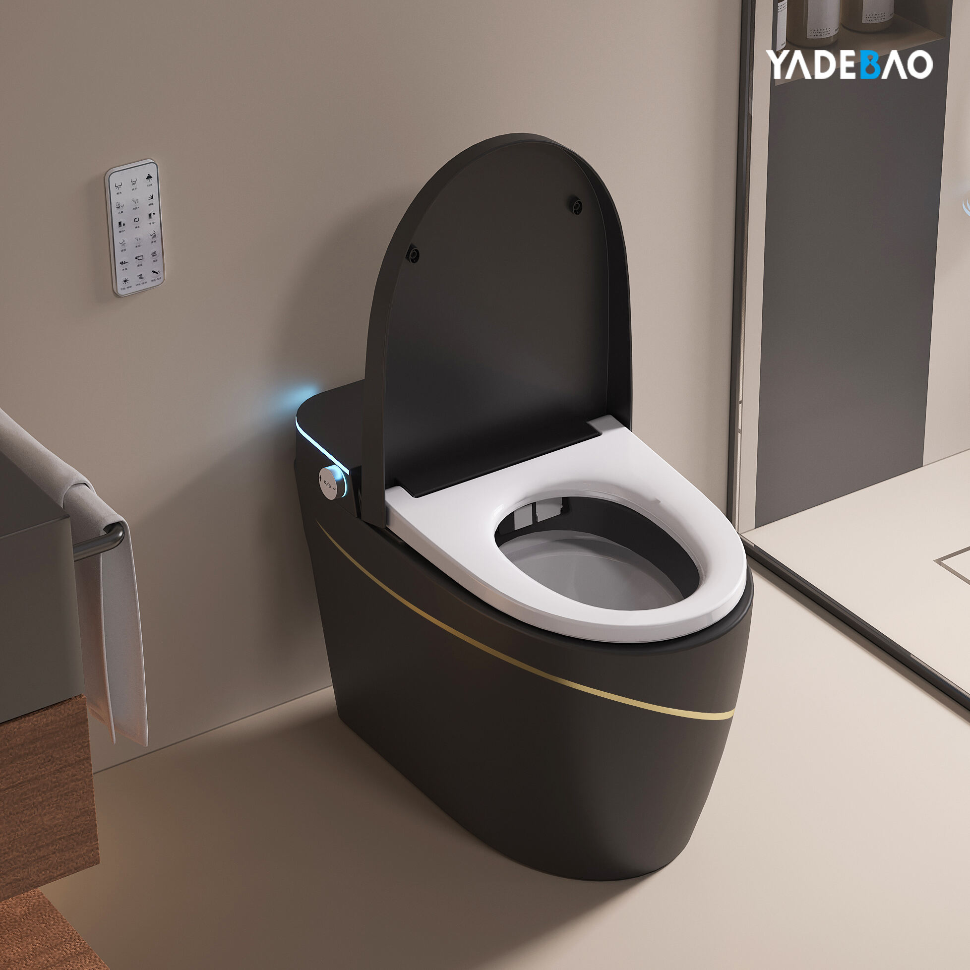 Black Gold Automatic Ceramic Sanitary Ware Commodes WC Bathroom Intelligent Toilet Bowl One Piece Smart Toilet factory