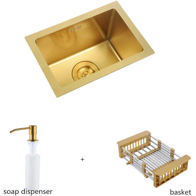 Luxury handmade 304 stainless steel nano kitchen sinks gold rv undermount single bowl kitchen sinks manufacture