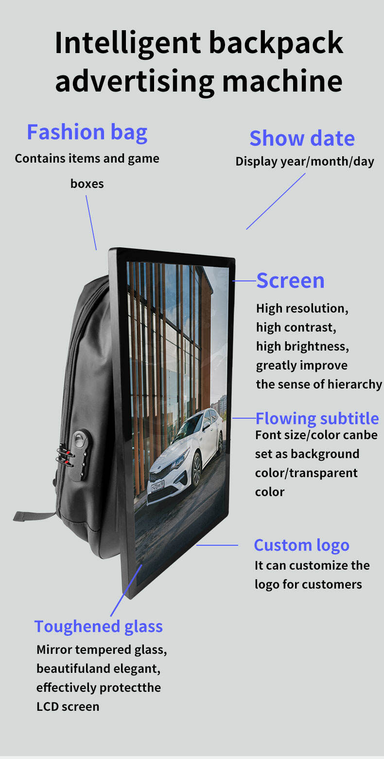 Walking billboard 21.5 24 27 32 inch backpack LCD advertising display built-in software portable  billboard backpack manufacture
