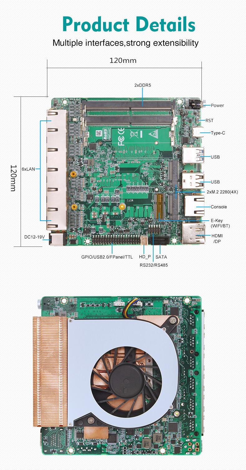 Onboard Intel 12th/13th-U/-P Core i3 i5 i7 6Lan Industrial Motherboard Firewall 2*DDR5 64GB 1*HDMI2.0 1*DP Type-C supplier