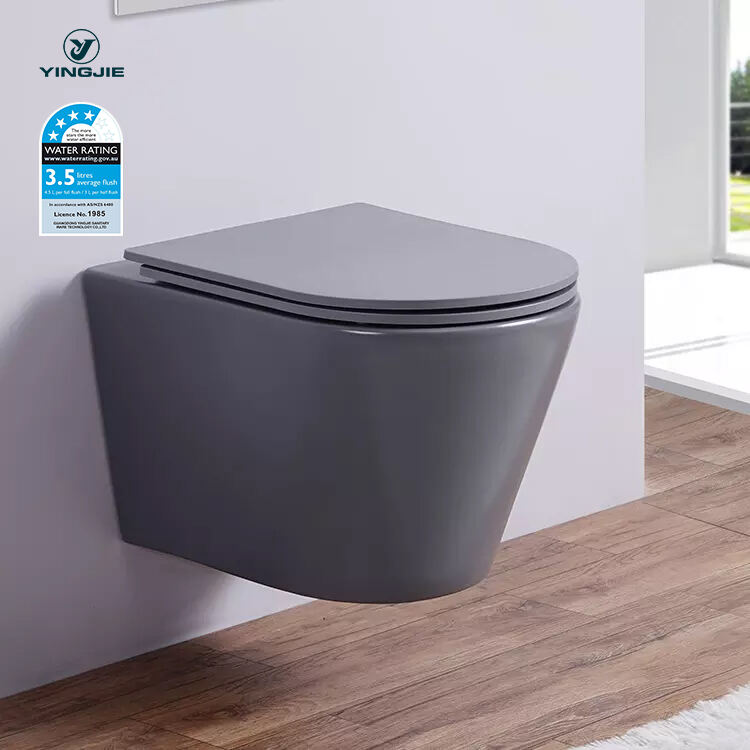 Chaozhou Bathroom Sanitary Ware Toilet Bowl Grey One Piece Ceramic wall hung toilet with many colors