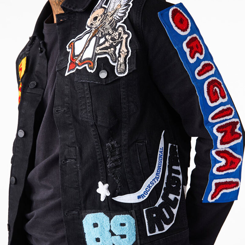 DiZNEW Customize Your Own Brand Logo Design Patch Embroidered Black varsity/letterman Denim Jacket factory