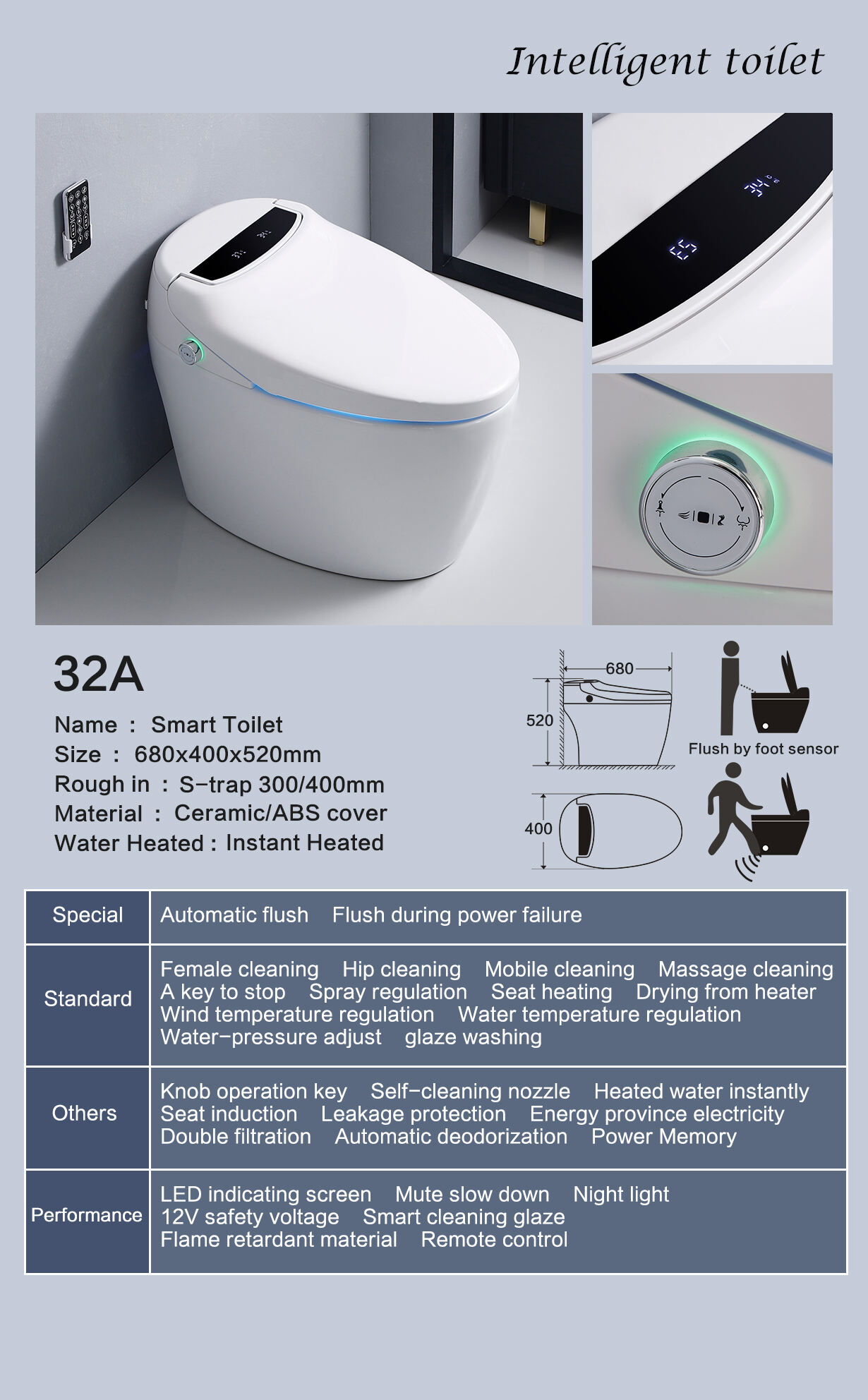 Fashion Auto Sensor Intelligent Toilet WC Sanitary Wares Toilet Seat Ceramic Inodoro Porcelain Smart Toilets factory