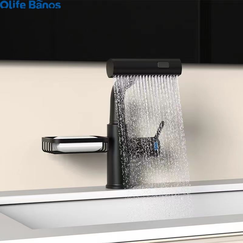 Olifebanos Tiktok Trend Waterfall Pull Out Extend High Bathroom Laundry Wash Basin Sink Tap Mixer Faucet With Soap Basket details