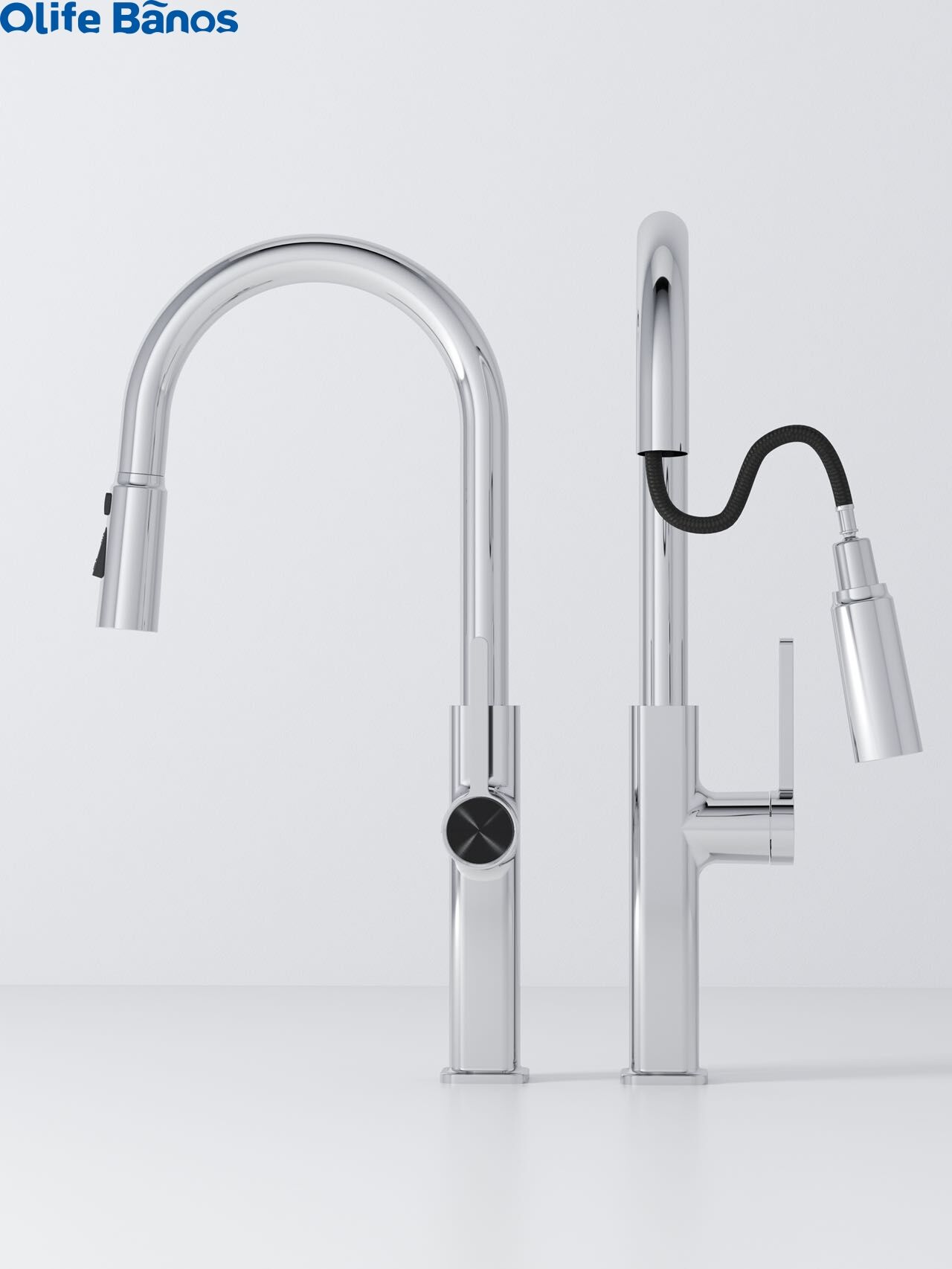 2023 Olife Banos New Pull Out Digital Temperature Display Waterfall 3 Ways Gunmetal White Kitchen Tap Mixer Faucet For Kitchen supplier