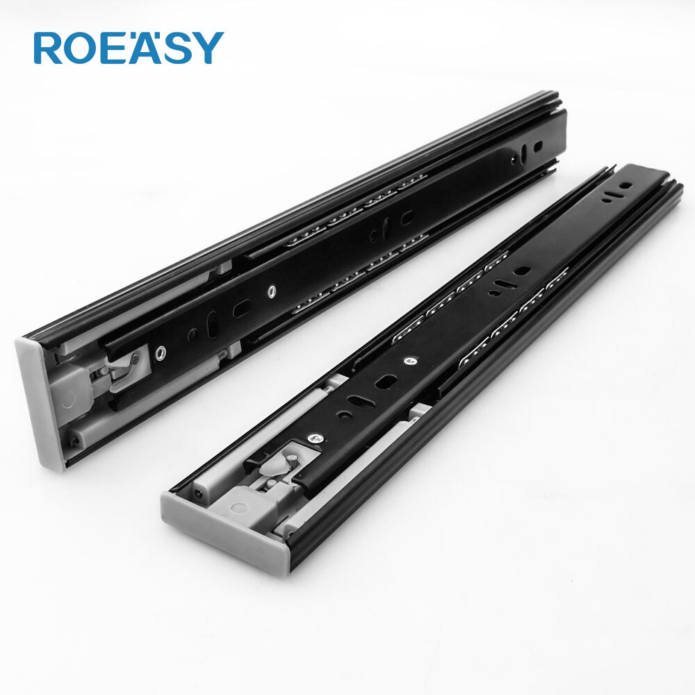 ROEASY LOCK3 materiál zinek černá povrchová úprava Soft Close Teleskopické 45mm pojezdy zásuvek Kolejničky kancelářské zásuvkové skříně Pojezdy zásuvek