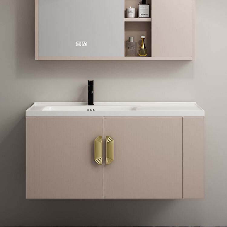 hotel modern design mirror plywood bathroom vanity with hand wash basin in high quality supplier