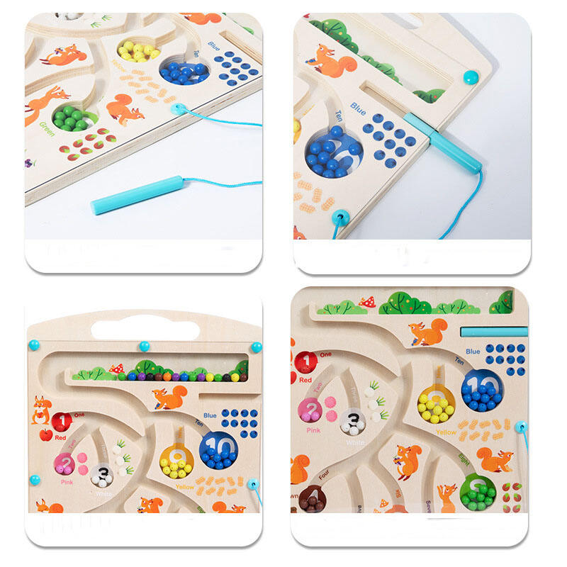 Heißes neues Montessori-Holzlabyrinth-Perlenpuzzle, süßes magnetisches Farb- und Zahlenspiel zum Lehren und Lernen