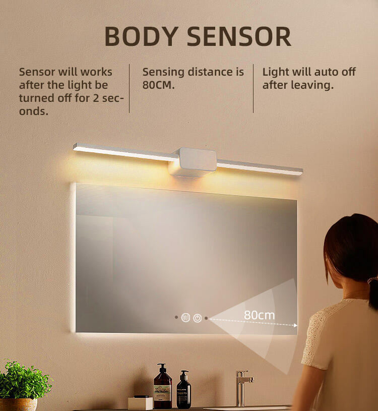 Wall Hanging Shower Make-up Adjustable Brightness Smart Led Defog Bathroom vanity Mirror With Body Sensor factory