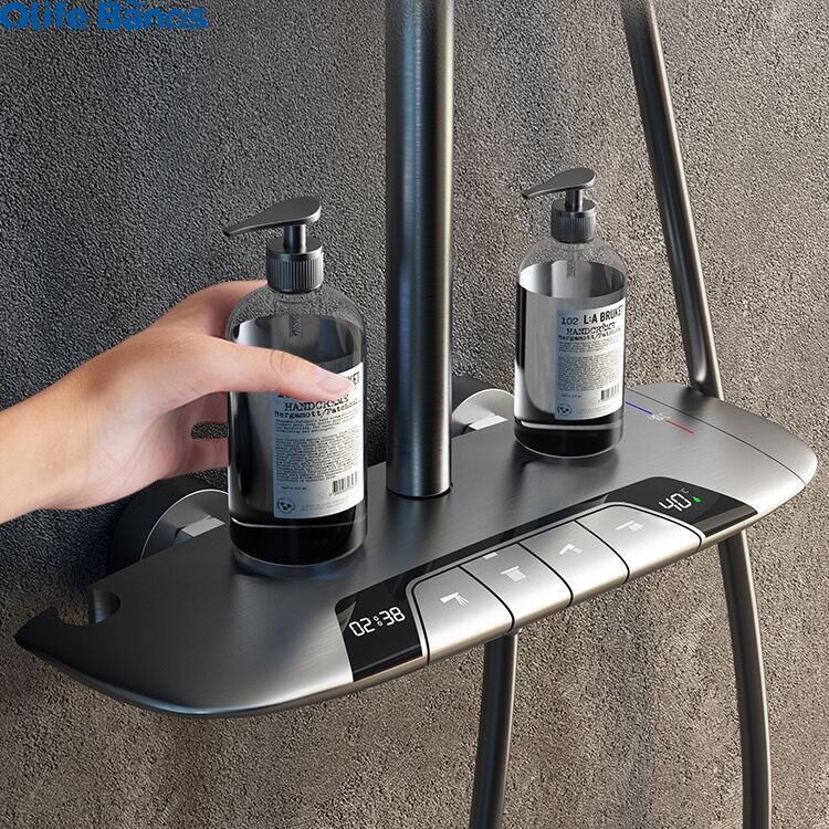 2023 new design bathroom gunmetal color multifunction piano key constant temperature shower head faucet hot cold shower set manufacture