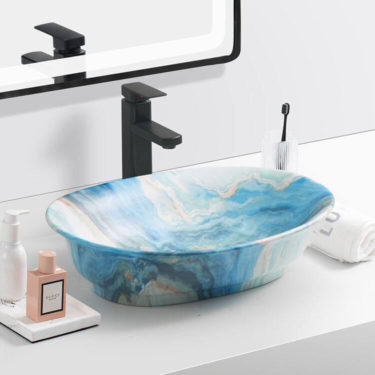 modern high quality countertop bathroom ceramic art designs marble wash basin for hotel supplier