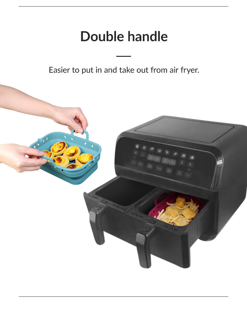 2 Pack Rectangel Foldable Silicone Airfryer Liners Set for Dual Air Fryer manufacture