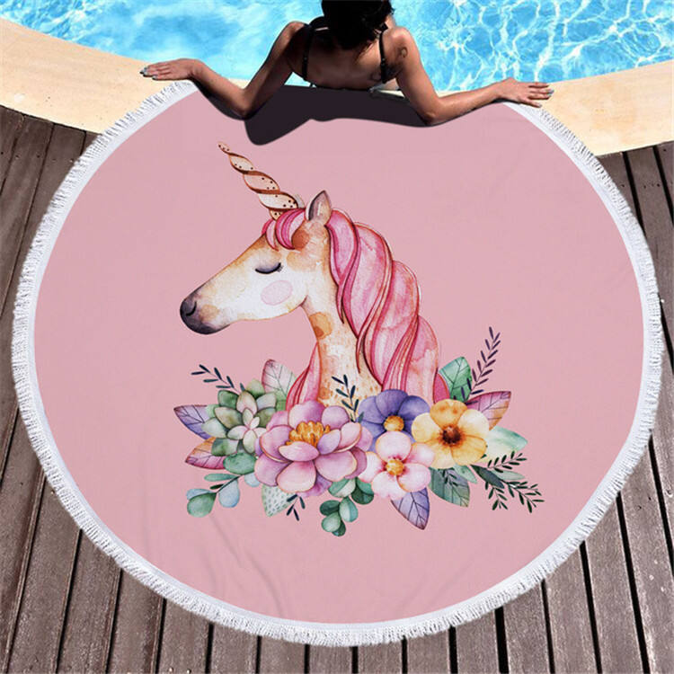 Round 100% polyester custom big size printed high end Quick-Dry Microfiber Shower Beach Towel manufacture