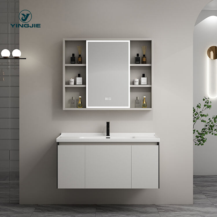 wall mount vanity plywood bathroom side cabinet with slab basin sink details