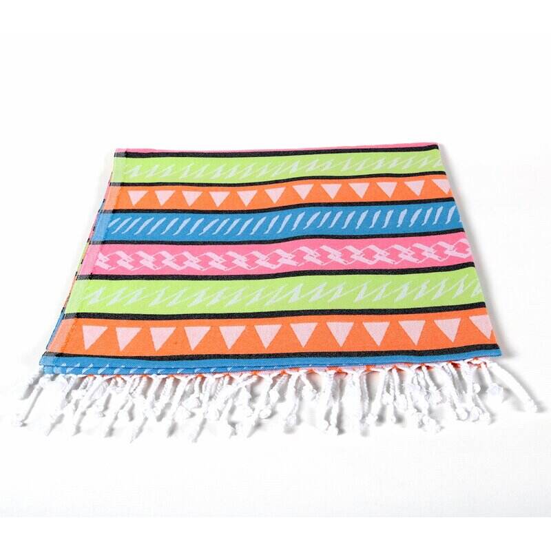 Customizable 100% Cotton Ribbed Beach Towels with Tassels Chair Cover Rainbow Beach Towels Sets under 5 details