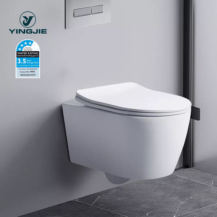 CE Watermark Rimless Washdown Elongated Commode Bowl Seat Dual-Flush Ceramic Wall Hung WC Sanitary Ware Toilet